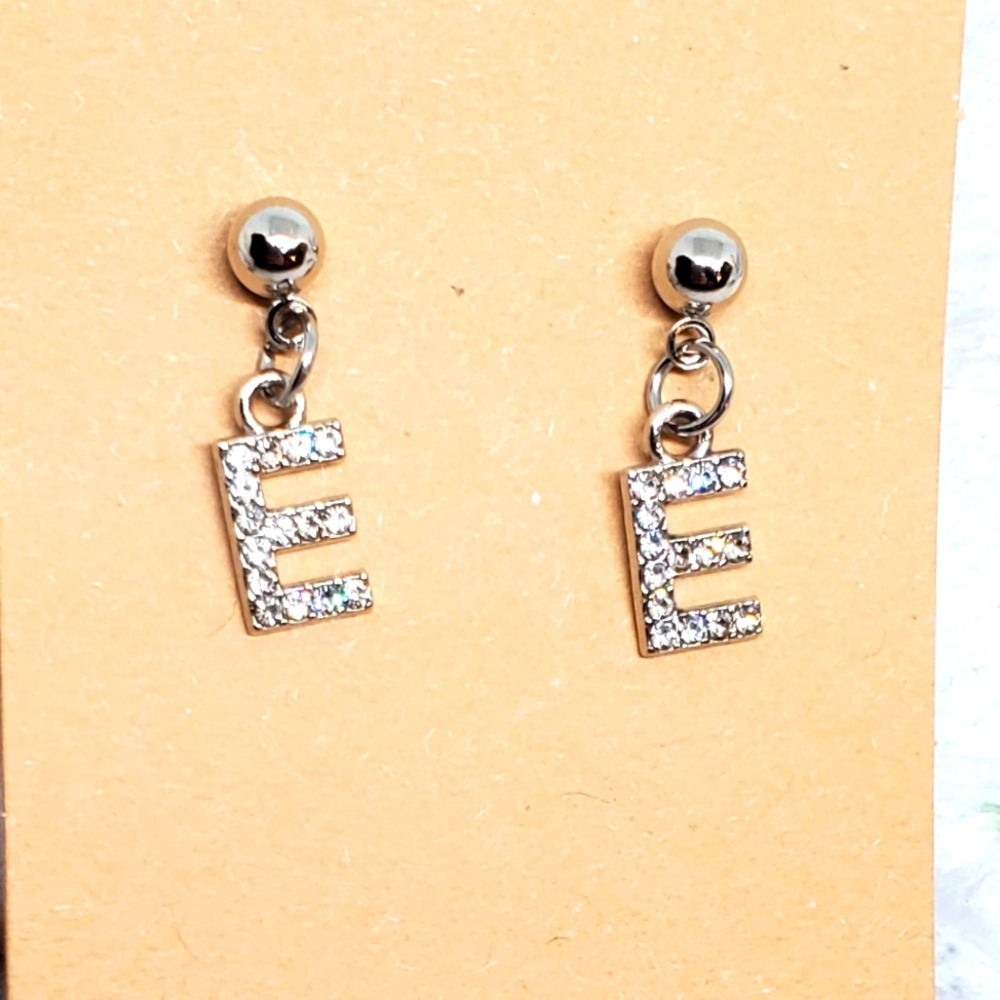 7/$10 E Initial Earrings, New